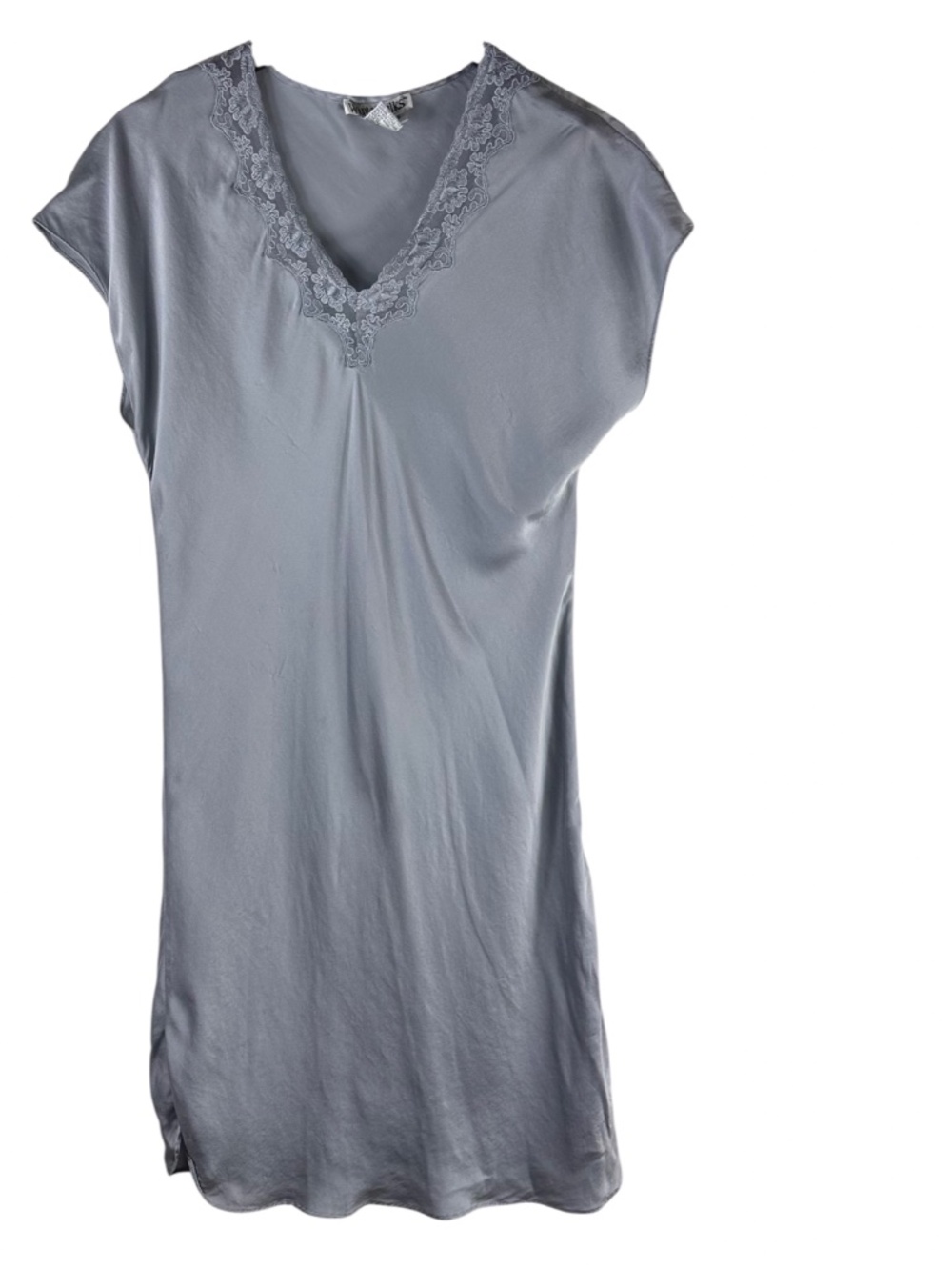 WinterSilks Nightgown Sz Small Gray Silver Lace V-Neck Romantic 100% SILK - Picture 2 of 5